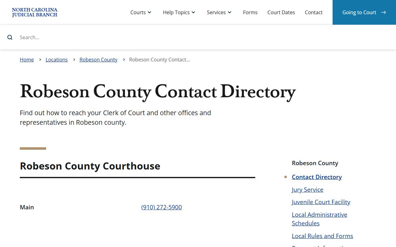 Robeson County Clerk of Superior Court contact directory