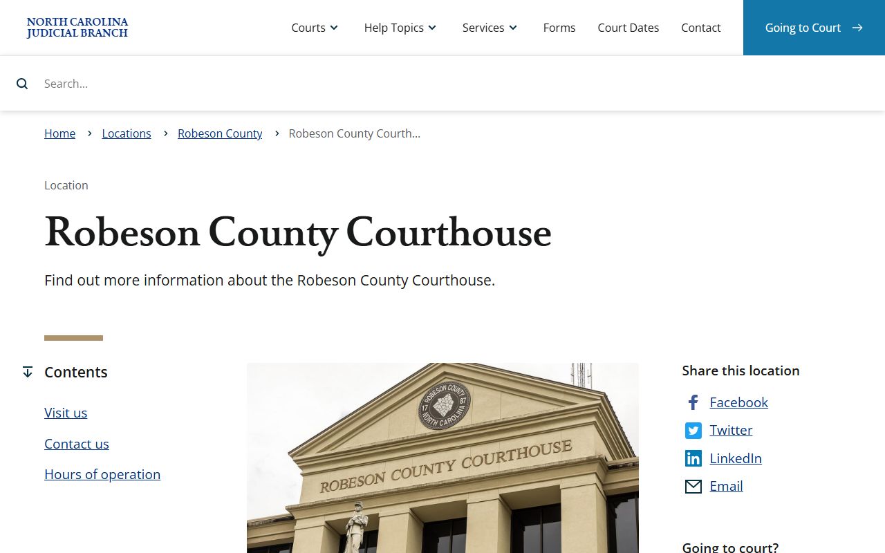 Robeson County Clerk of Superior Court courthouse page