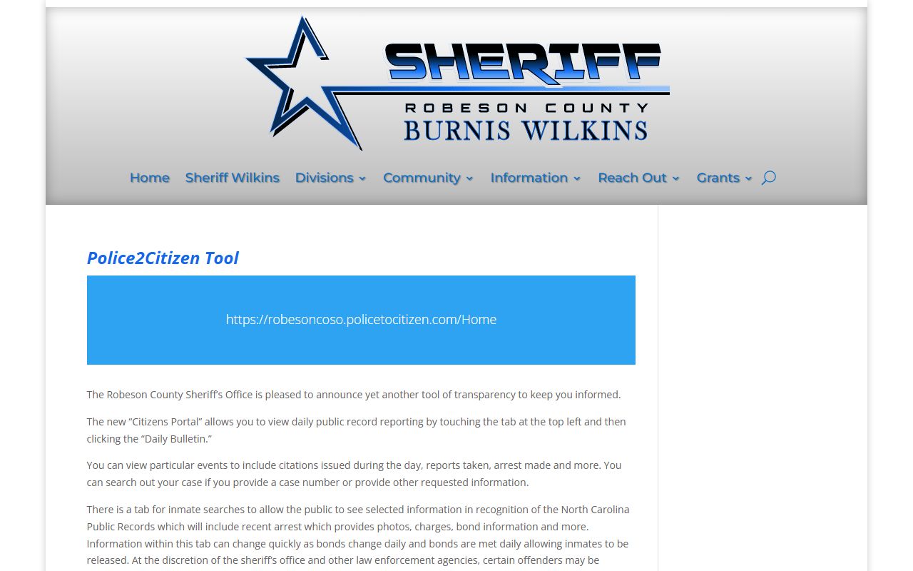 Robeson County arrest records Police2Citizen announcement
