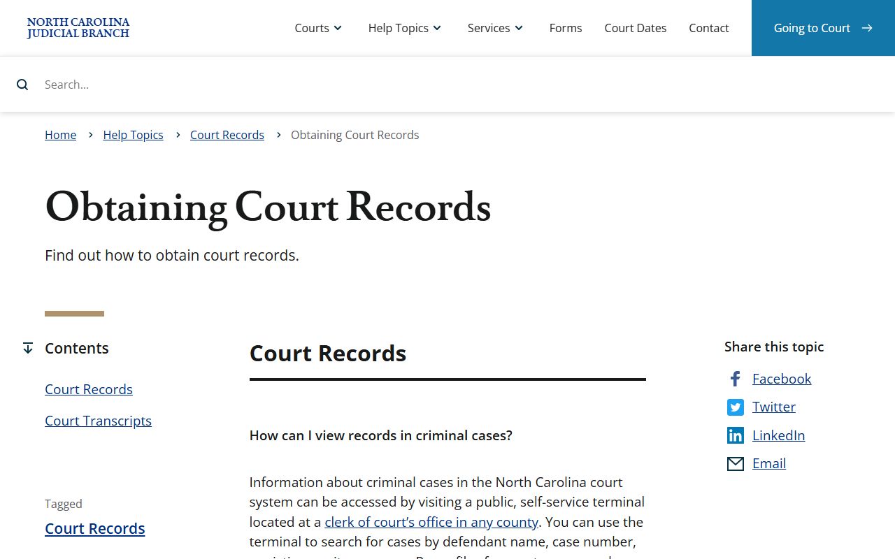 Robeson County court records obtaining court records instructions