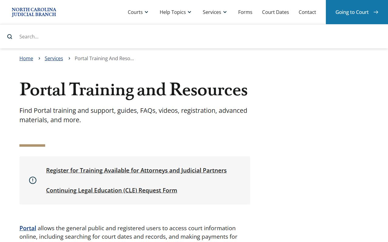 Robeson County court records eCourts Portal training page