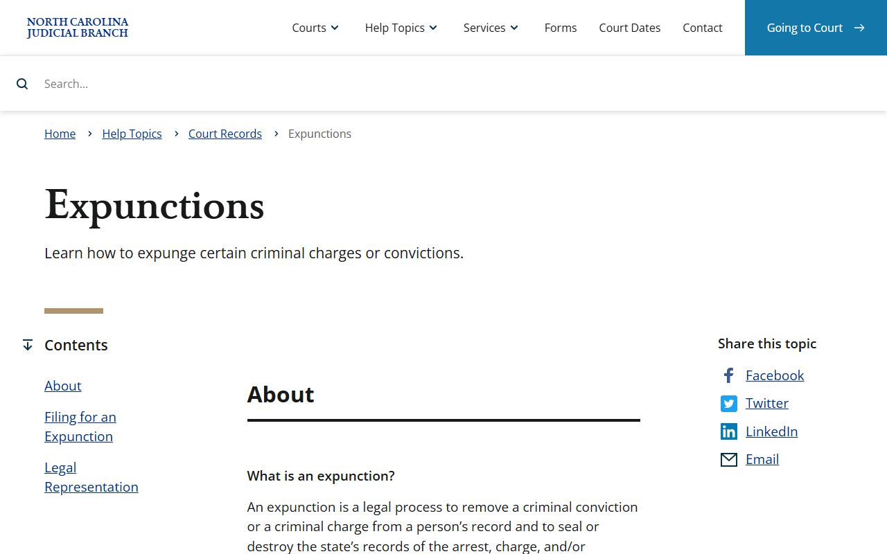 Robeson County criminal court records expunction help topic