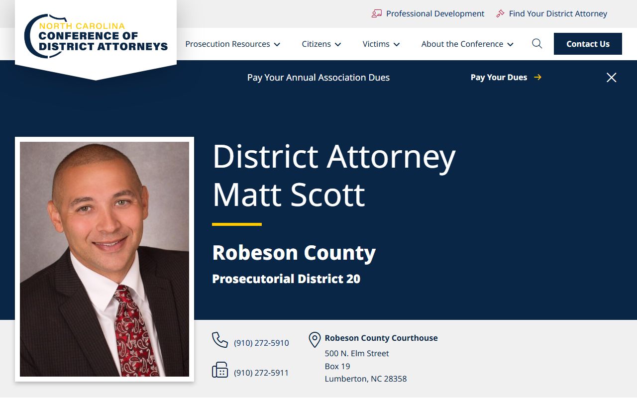 Robeson County criminal court records Prosecutorial District 20 District Attorney