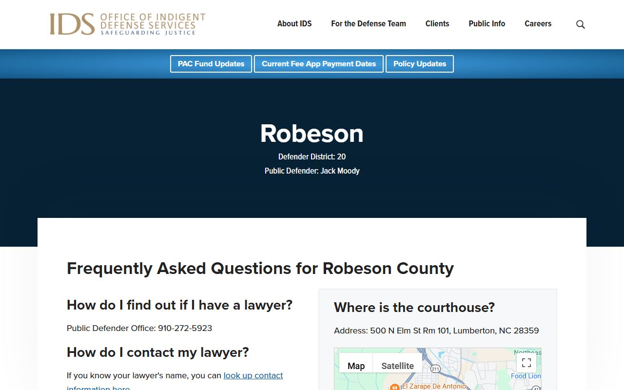 Robeson County criminal court records public defender information