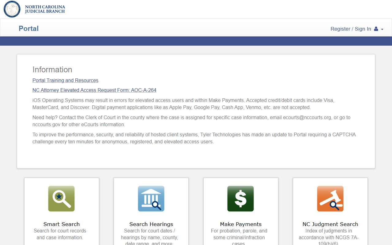 Robeson County court records eCourts Portal dashboard