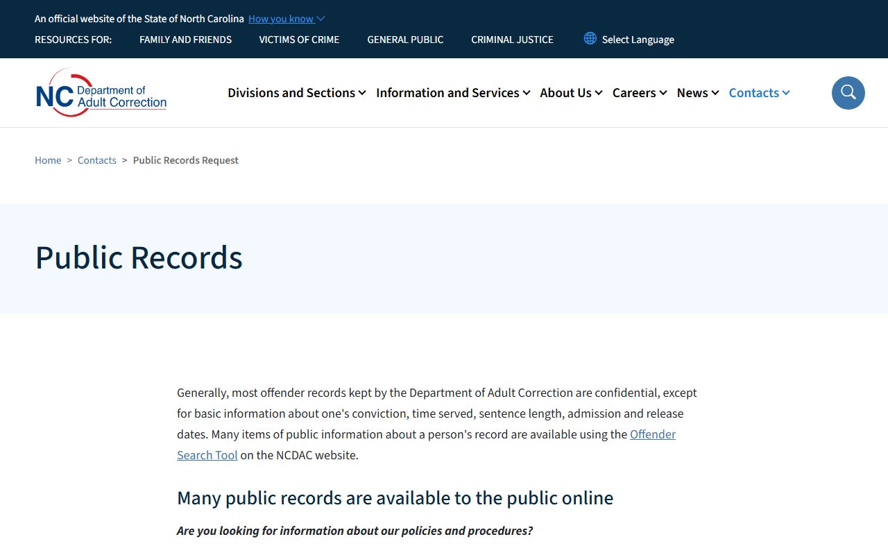 Robeson County inmate records N.C. DAC public records