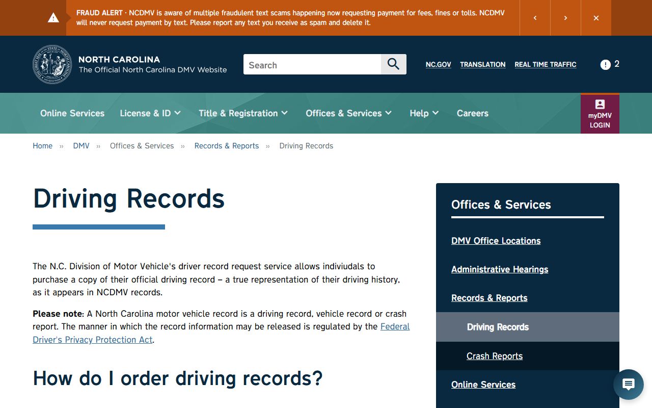 Robeson County traffic court records NCDMV driving records