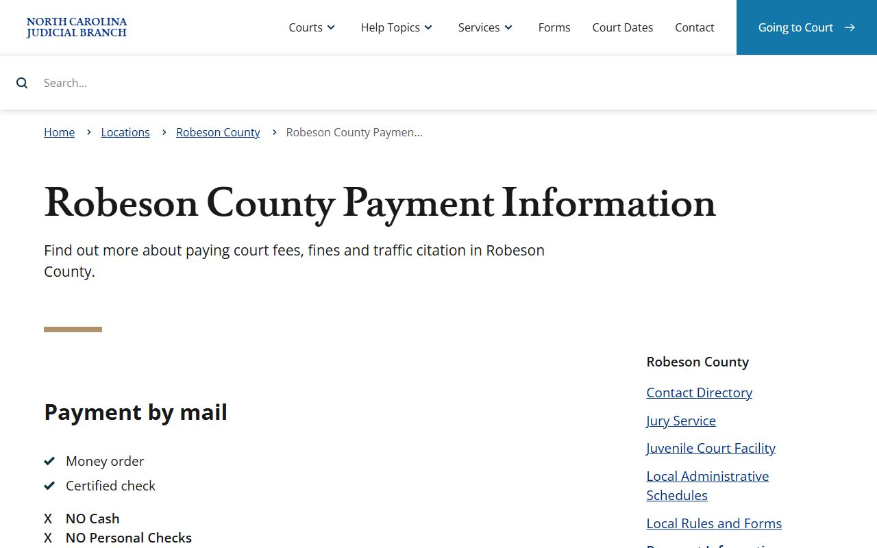 Robeson County traffic court records payment information