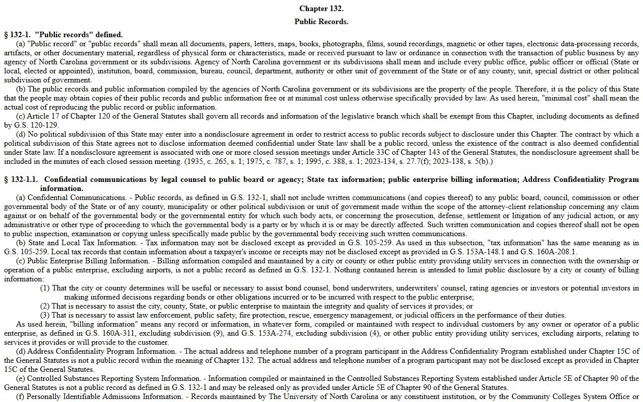 Robeson County warrant records North Carolina public records law